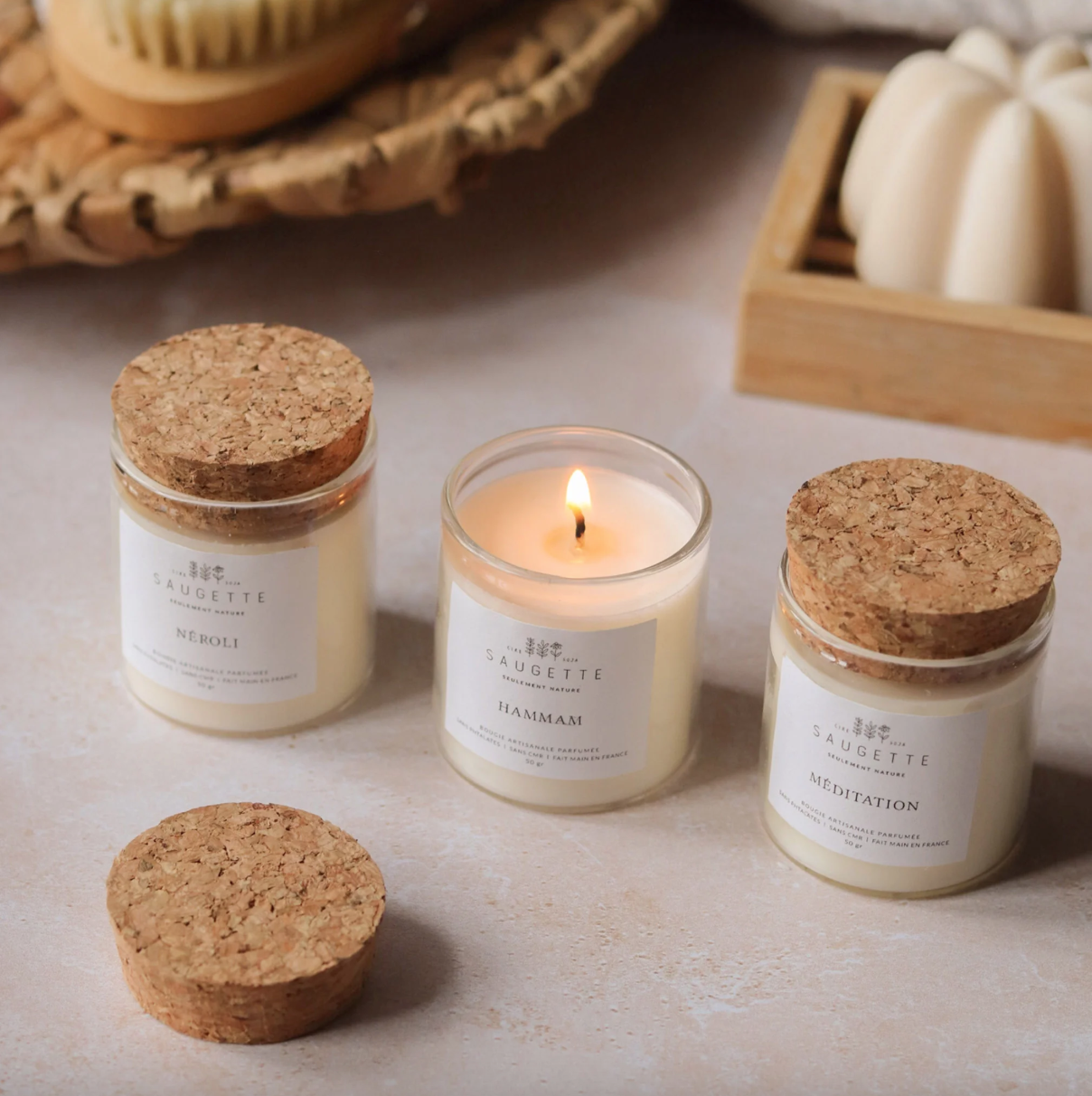 Coffret Rituel du bain - 3 Bougies artisanales parfumées à la cire de soja naturelle