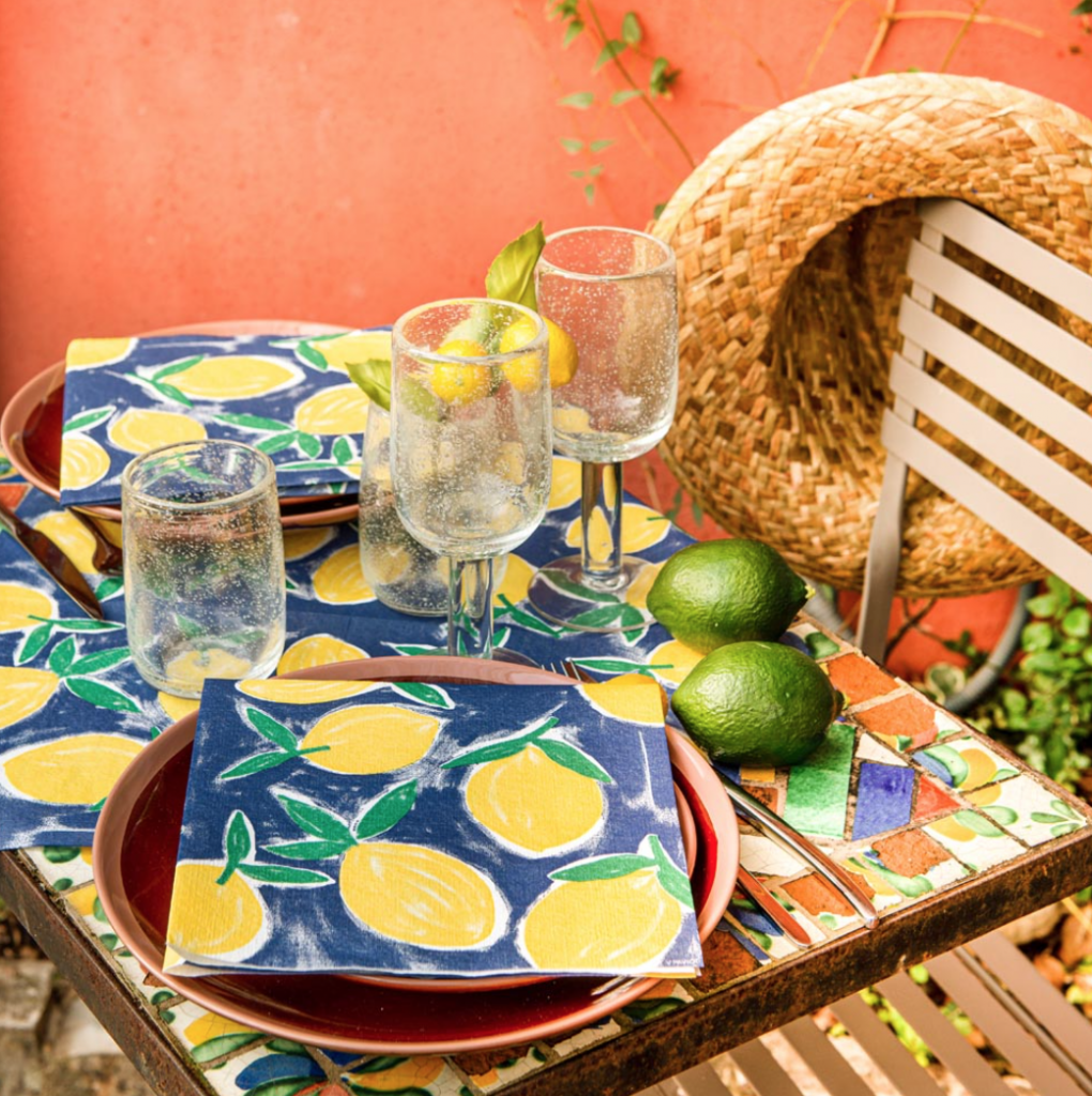 Serviettes en intissé citrus bleu - Françoise Paviot