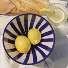 Saladier céramique rayé bleu