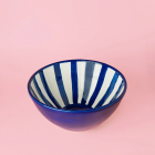 Saladier céramique rayé bleu