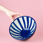 Saladier céramique rayé bleu