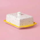 Beurrier en céramique moucheté jaune