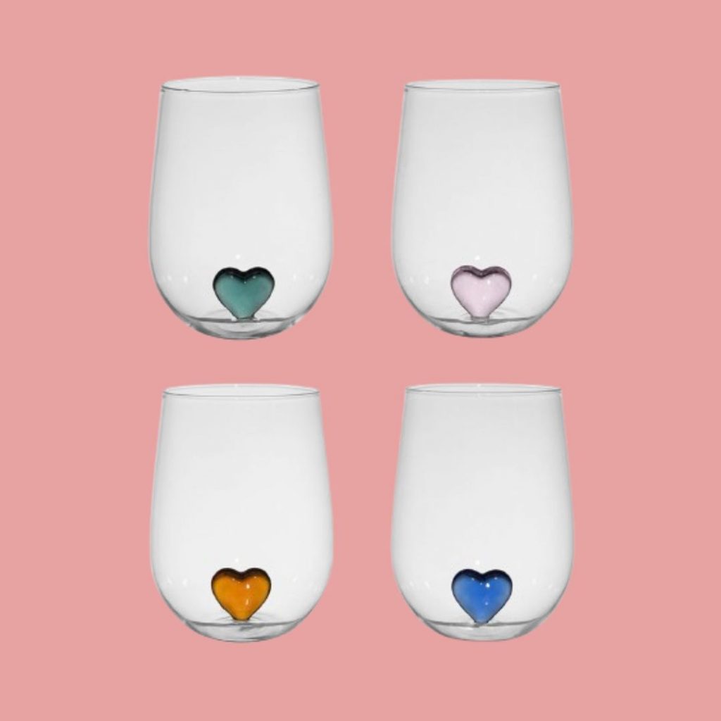 Set 4 gobelets en verre Coeur