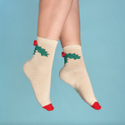 Chaussettes Noël à pompons - Motif Houx