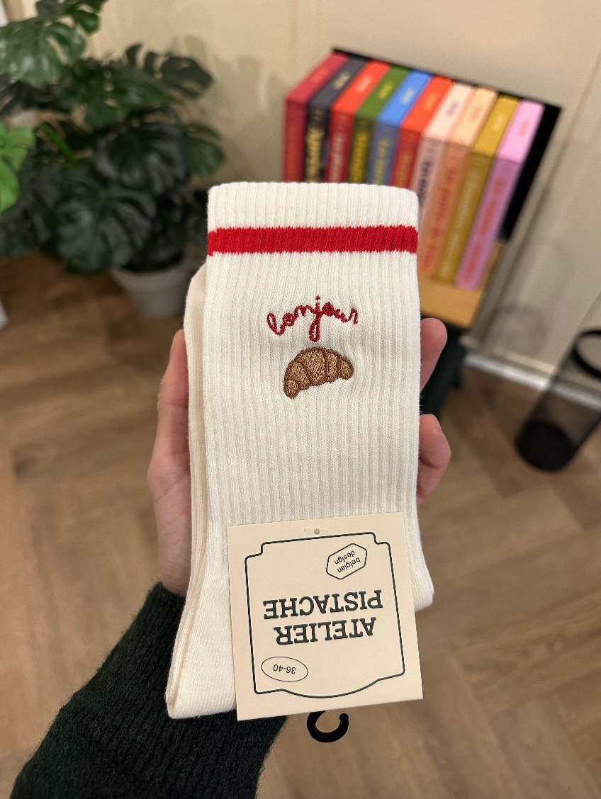 Chaussettes brodées - Bonjour x Croissant