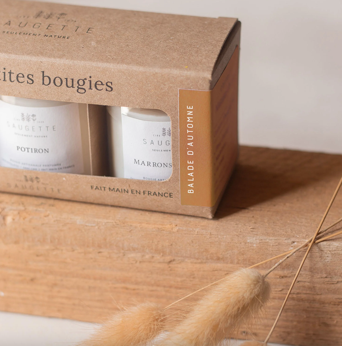 Coffret Balade d'automne - 3 Bougies artisanales parfumées à la cire de soja naturelle